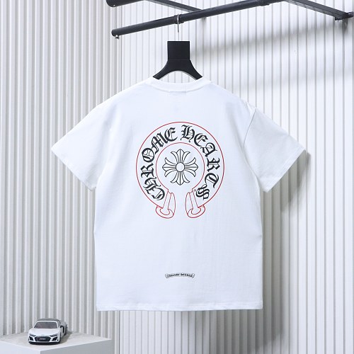 EM Sneakers Chrome Hearts SS26 White T-Shirt with Pink-Outline Horseshoe Logo Print