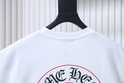 EM Sneakers Chrome Hearts SS26 White T-Shirt with Pink-Outline Horseshoe Logo Print