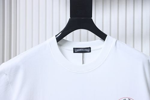 EM Sneakers Chrome Hearts SS26 White T-Shirt with Pink-Outline Horseshoe Logo Print