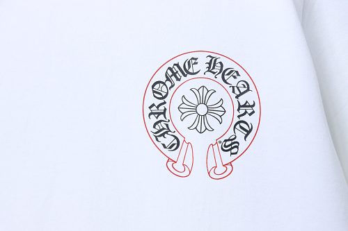 EM Sneakers Chrome Hearts SS26 White T-Shirt with Pink-Outline Horseshoe Logo Print