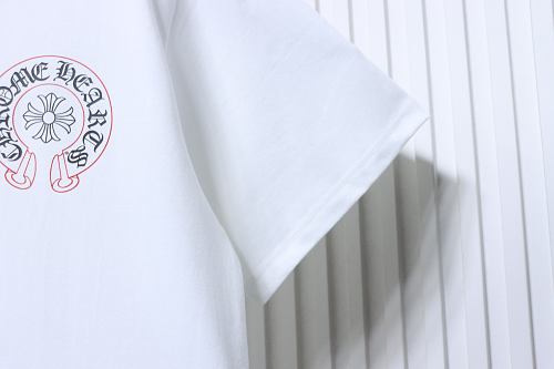EM Sneakers Chrome Hearts SS26 White T-Shirt with Pink-Outline Horseshoe Logo Print