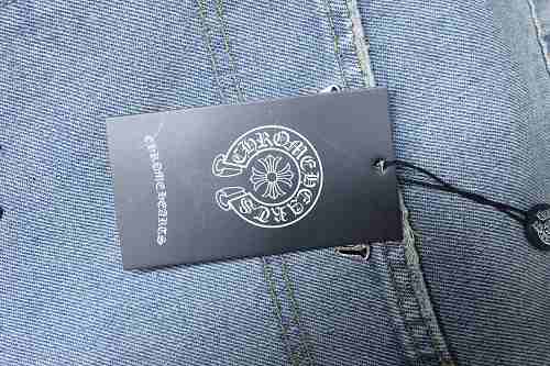 EM Sneakers Chrome Hearts Black and Pink Cross Leather Patchwork Cargo Short Jeans Washed Blue
