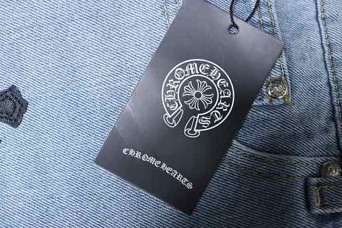 EM Sneakers Chrome Hearts Black and Pink Cross Leather Patchwork Cargo Short Jeans Washed Blue