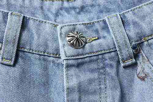 EM Sneakers Chrome Hearts Black Cross Leather Patchwork Cargo Short Jeans Washed Blue
