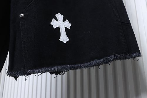 EM Sneakers Chrome Hearts Blue and White Cross Leather Patchwork Cargo Short Jeans Black