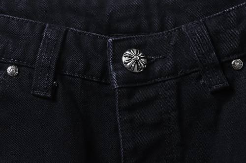 EM Sneakers Chrome Hearts Blue and White Cross Leather Patchwork Cargo Short Jeans Black