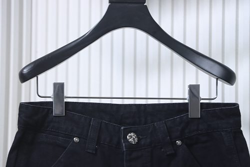 EM Sneakers Chrome Hearts Blue and White Cross Leather Patchwork Cargo Short Jeans Black