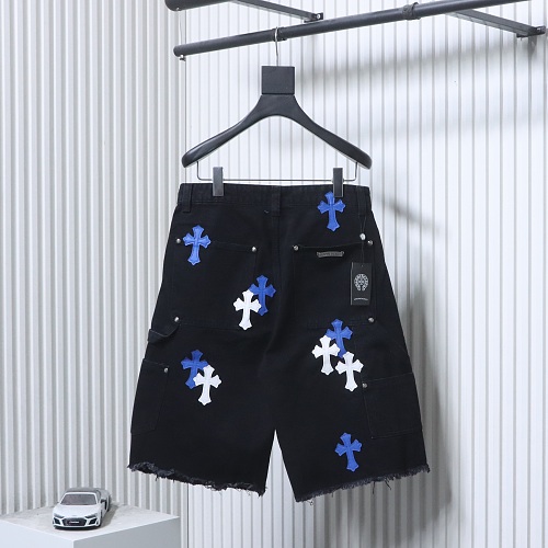 EM Sneakers Chrome Hearts Blue and White Cross Leather Patchwork Cargo Short Jeans Black