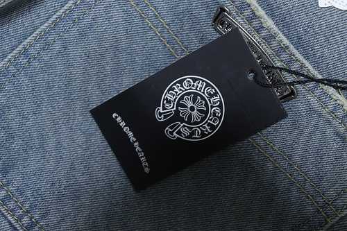EM Sneakers Chrome Hearts Cross Leather Patchwork Cargo Short Jeans Washed Blue