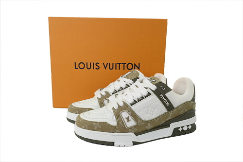 EM Sneakers Louis Vuitton Trainer Sneaker(NFC Chip Edition)Khaki Green Monogram Denim