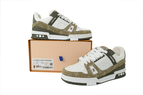 EM Sneakers Louis Vuitton Trainer Sneaker(NFC Chip Edition)Khaki Green Monogram Denim