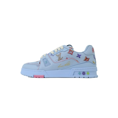 EM Sneakers Louis Vuitton Trainer Sneaker(NFC Chip Edition)Monogram Donuts Blue 01