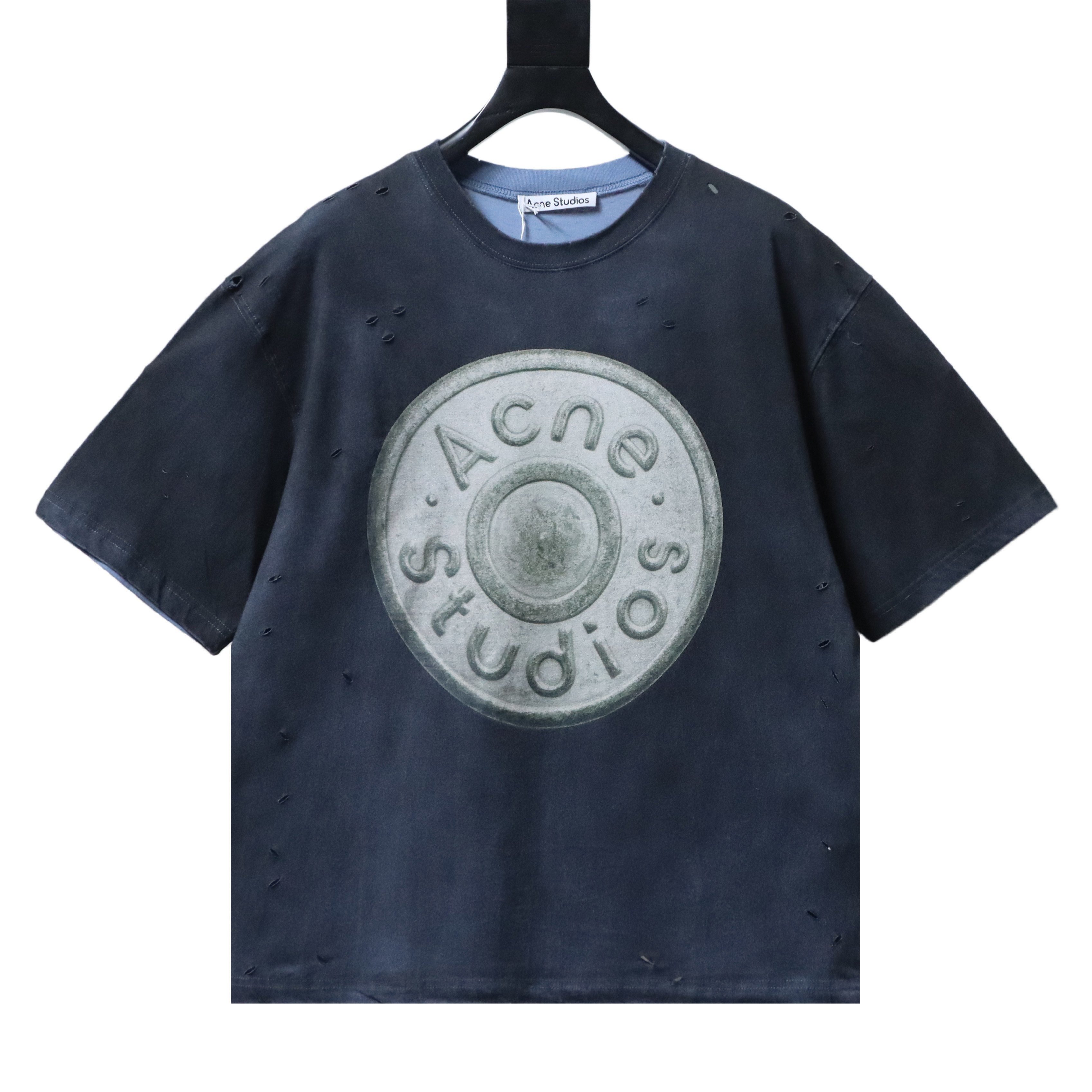 EM Sneakers Acne Studios Distressed Sandblasted Navy Blue T-Shirt