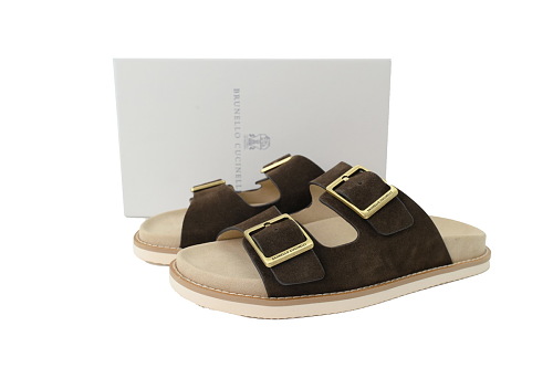 EM Sneakers Brunello Cucinelli Buckle Suede Slippers Coffee