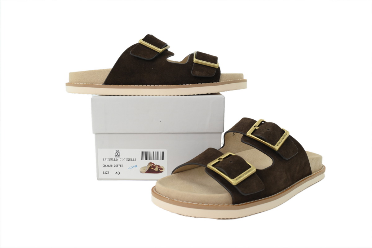 EM Sneakers Brunello Cucinelli Buckle Suede Slippers Coffee