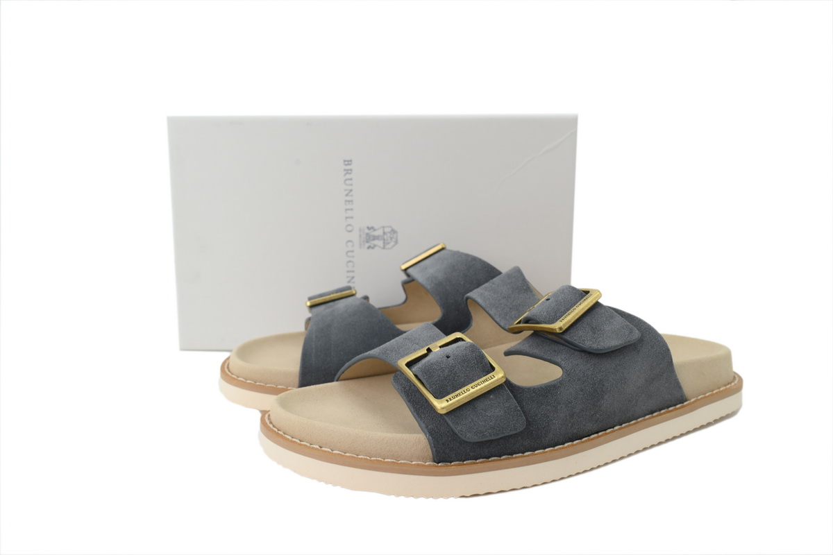 EM Sneakers Brunello Cucinelli Buckle Suede Slippers Grey