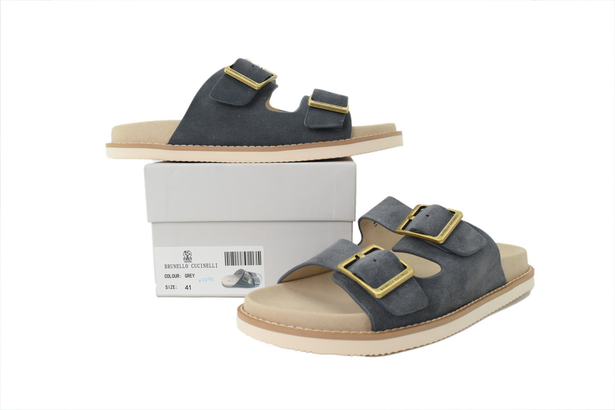 EM Sneakers Brunello Cucinelli Buckle Suede Slippers Grey