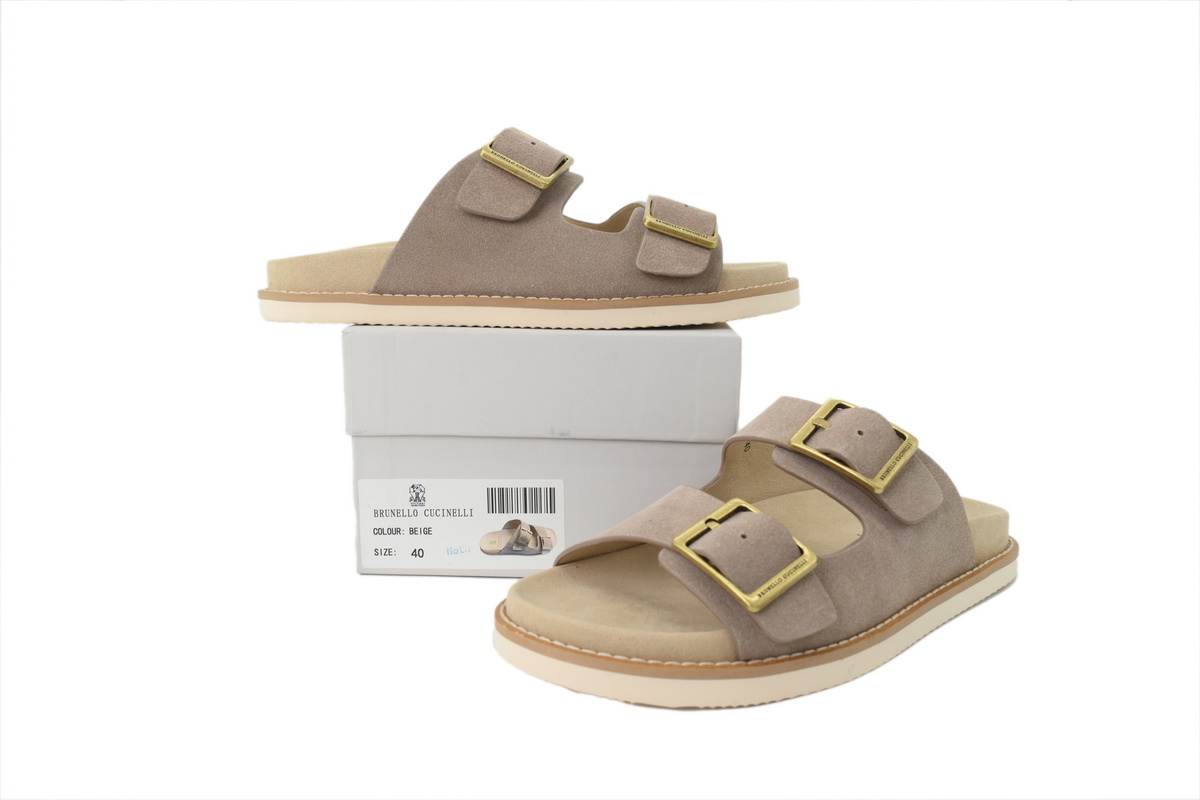 EM Sneakers Brunello Cucinelli Suede Slide Sandals Beige