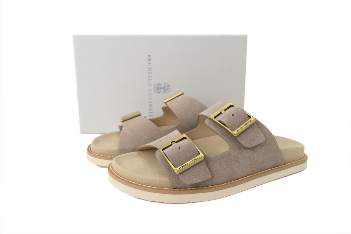 EM Sneakers Brunello Cucinelli Suede Slide Sandals Beige