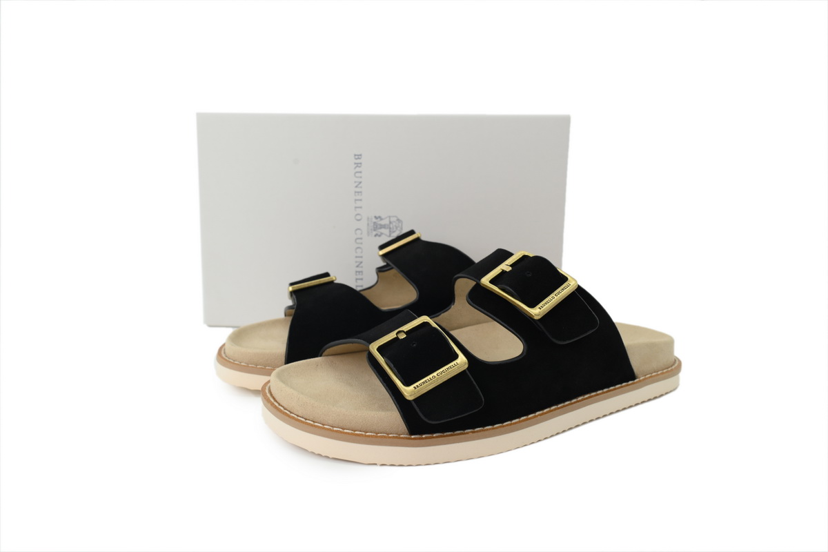 EM Sneakers Brunello Cucinelli Suede Slide Sandals Black