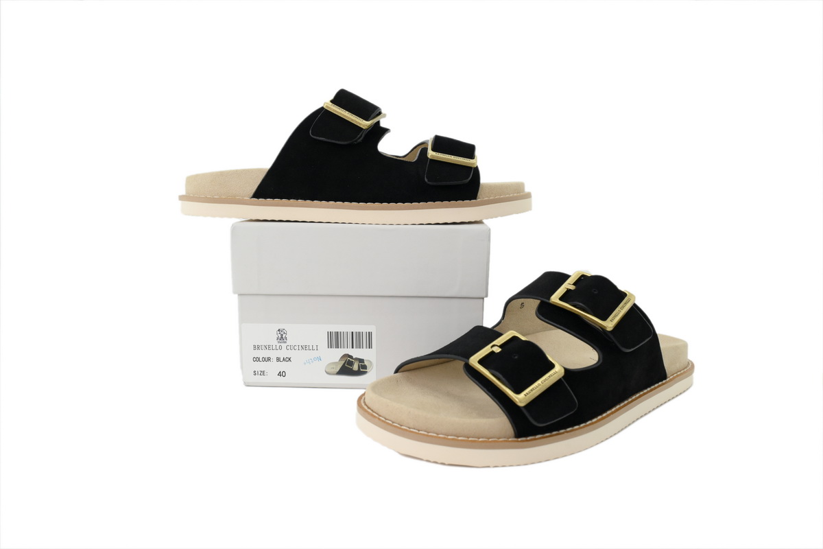 EM Sneakers Brunello Cucinelli Suede Slide Sandals Black
