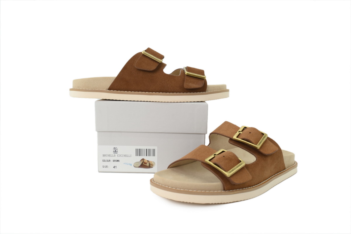 EM Sneakers Brunello Cucinelli Suede Slide Sandals Brown