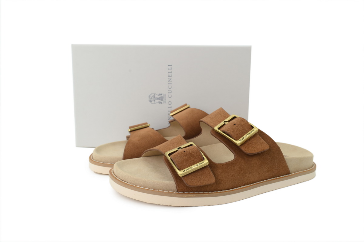 EM Sneakers Brunello Cucinelli Suede Slide Sandals Brown