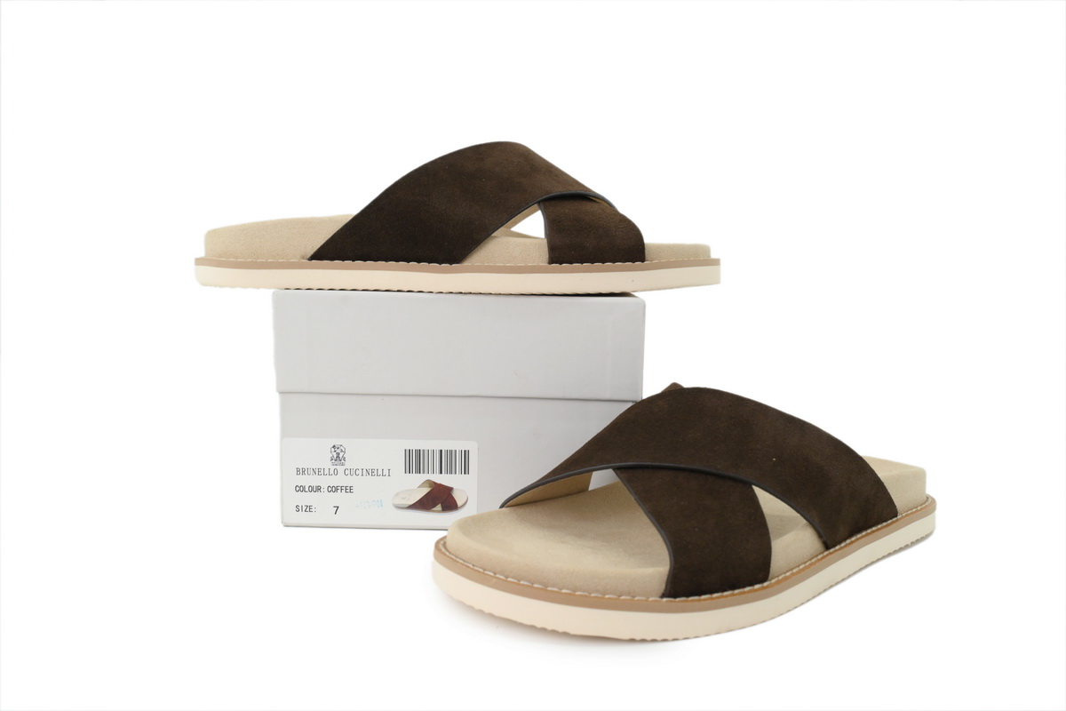 EM Sneakers Brunello Cucinelli Suede Slide Sandals Coffee