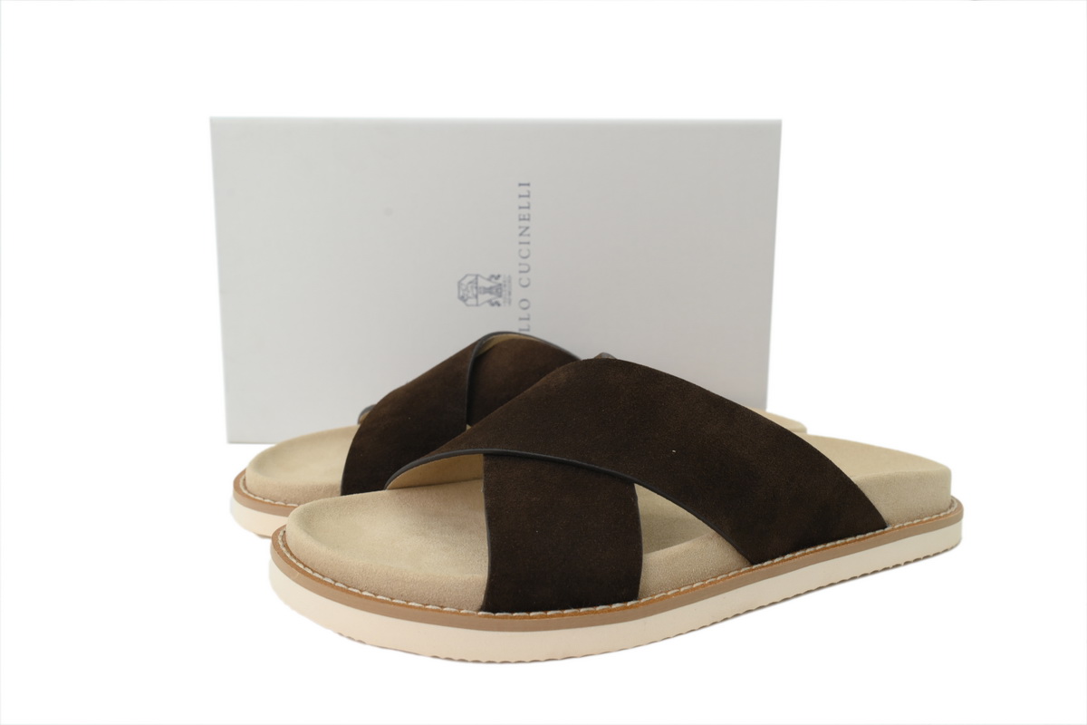 EM Sneakers Brunello Cucinelli Suede Slide Sandals Coffee