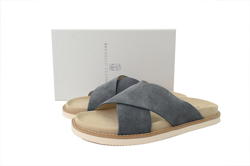 EM Sneakers Brunello Cucinelli Suede Slide Sandals Grey