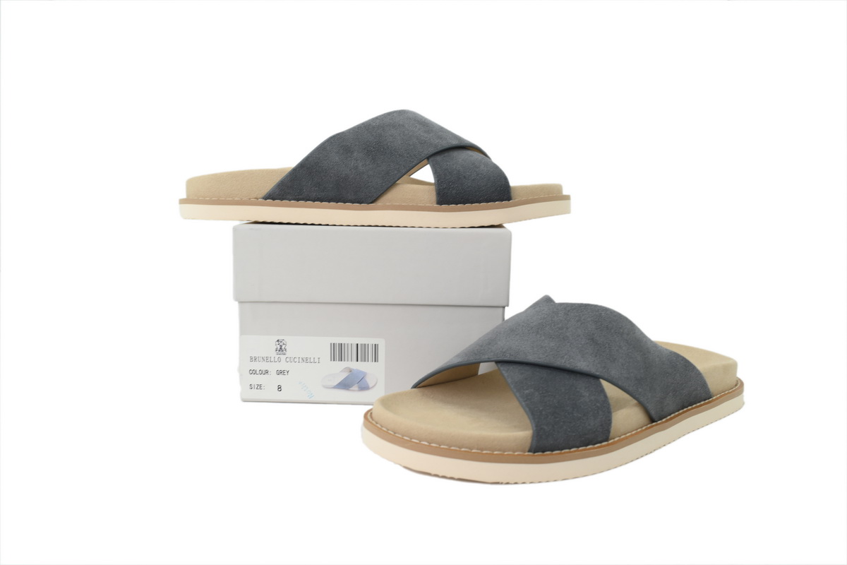 EM Sneakers Brunello Cucinelli Suede Slide Sandals Grey