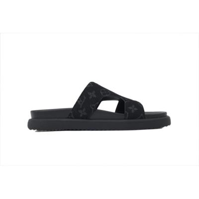 EM Sneakers Louis Vuitton Oasis Mule Shoes Black Denim Fabric 02