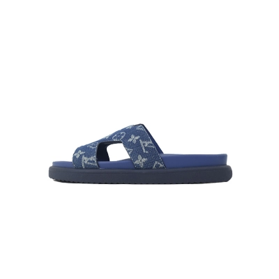 EM Sneakers Louis Vuitton Oasis Mule Shoes Blue Denim Fabric 01