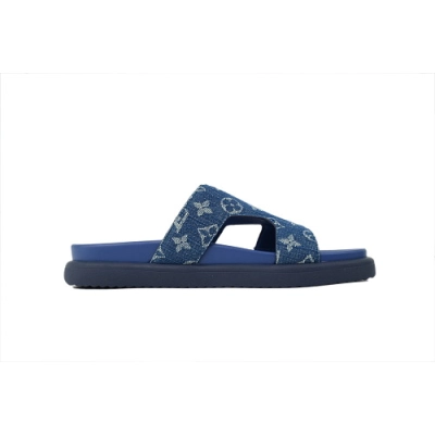 EM Sneakers Louis Vuitton Oasis Mule Shoes Blue Denim Fabric 02