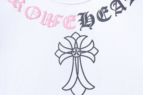 EM Sneakers Chrome Hearts Color-block Gothic Script & Cross Print T-Shirt White