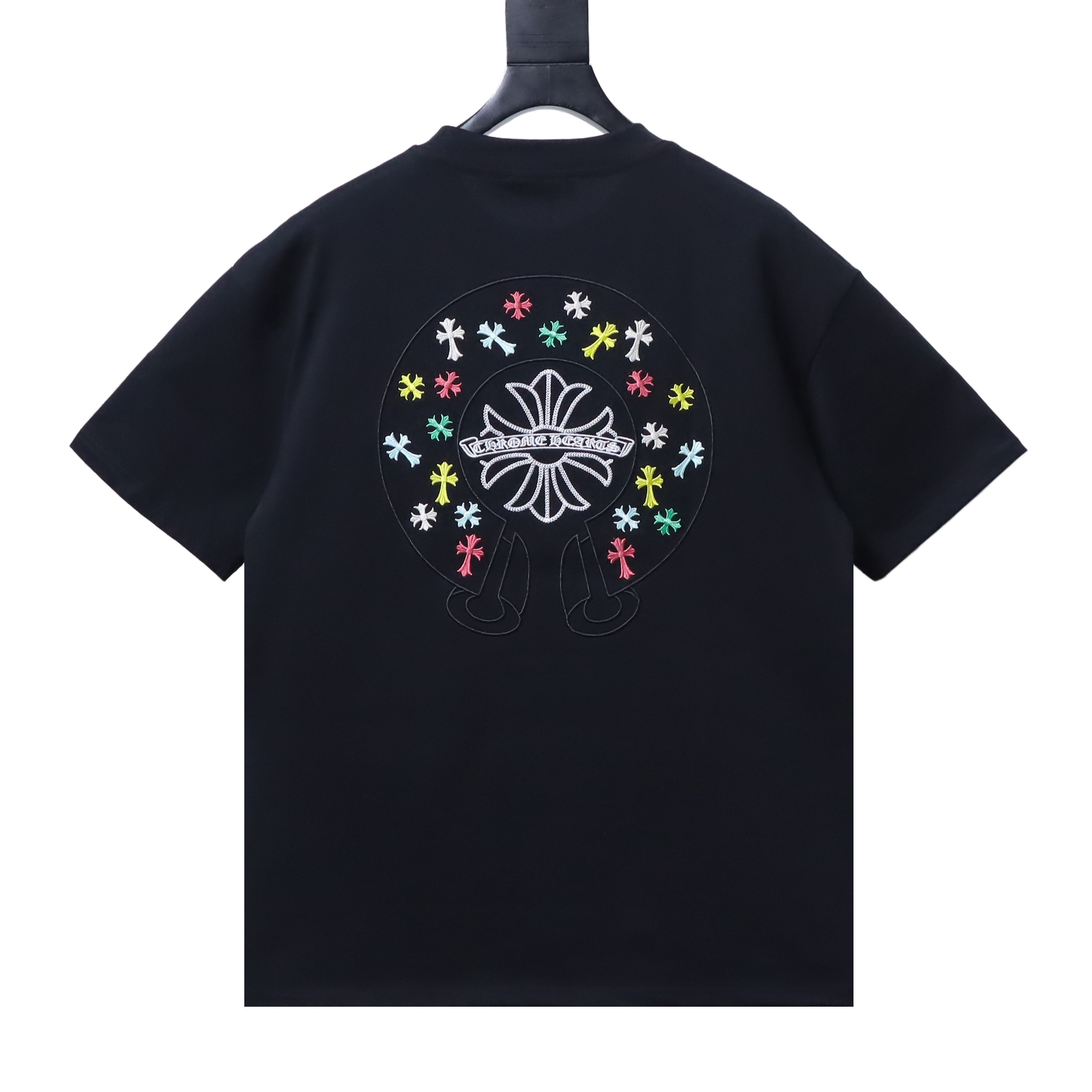EM Sneakers Chrome Hearts Colorful Cross Cluster Embroidered T-Shirt Black