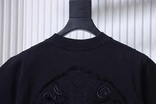 EM Sneakers Chrome Hearts Cross & Sanskrit Patch French Terry T-Shirt Black