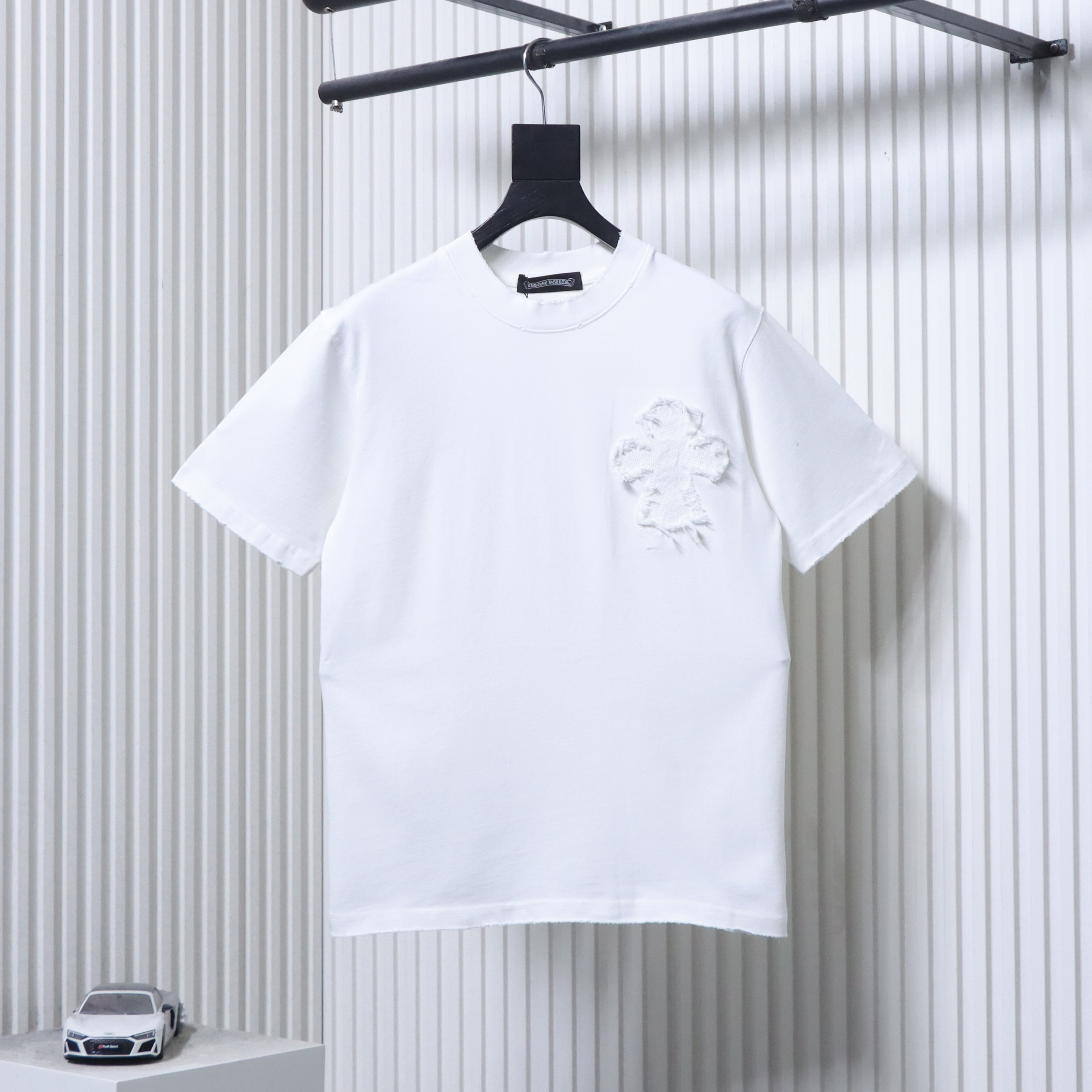 EM Sneakers Chrome Hearts Cross & Sanskrit Patch French Terry T-Shirt White