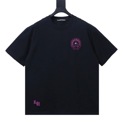EM Sneakers Chrome Hearts Horseshoe Cross Burnout Appliqué & Embroidery Distressed T-Shirt Black 01
