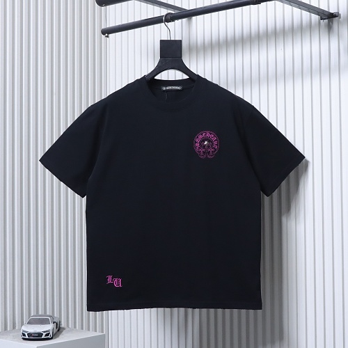 EM Sneakers Chrome Hearts Horseshoe Cross Burnout Appliqué & Embroidery Distressed T-Shirt Black