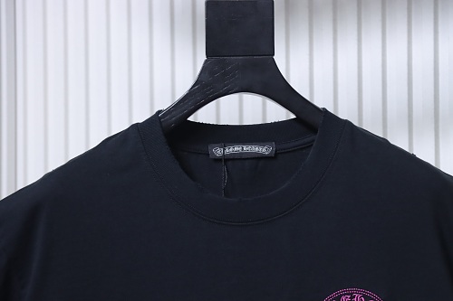 EM Sneakers Chrome Hearts Horseshoe Cross Burnout Appliqué & Embroidery Distressed T-Shirt Black