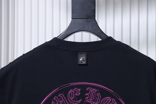 EM Sneakers Chrome Hearts Horseshoe Cross Burnout Appliqué & Embroidery Distressed T-Shirt Black