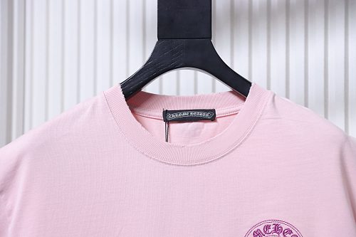 EM Sneakers Chrome Hearts Horseshoe Cross Burnout Appliqué & Embroidery Distressed T-Shirt Pink