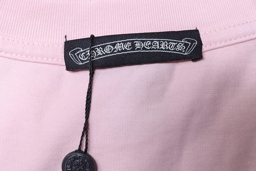 EM Sneakers Chrome Hearts Horseshoe Cross Burnout Appliqué & Embroidery Distressed T-Shirt Pink