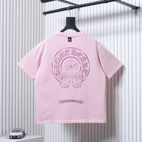 EM Sneakers Chrome Hearts Horseshoe Cross Burnout Appliqué & Embroidery Distressed T-Shirt Pink