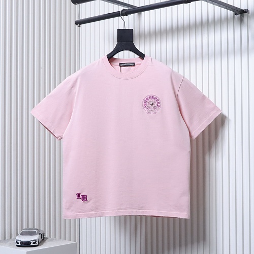 EM Sneakers Chrome Hearts Horseshoe Cross Burnout Appliqué & Embroidery Distressed T-Shirt Pink