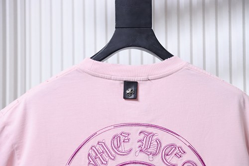 EM Sneakers Chrome Hearts Horseshoe Cross Burnout Appliqué & Embroidery Distressed T-Shirt Pink