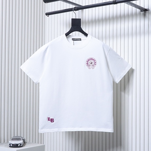 EM Sneakers Chrome Hearts Horseshoe Cross Burnout Appliqué & Embroidery Distressed T-Shirt White