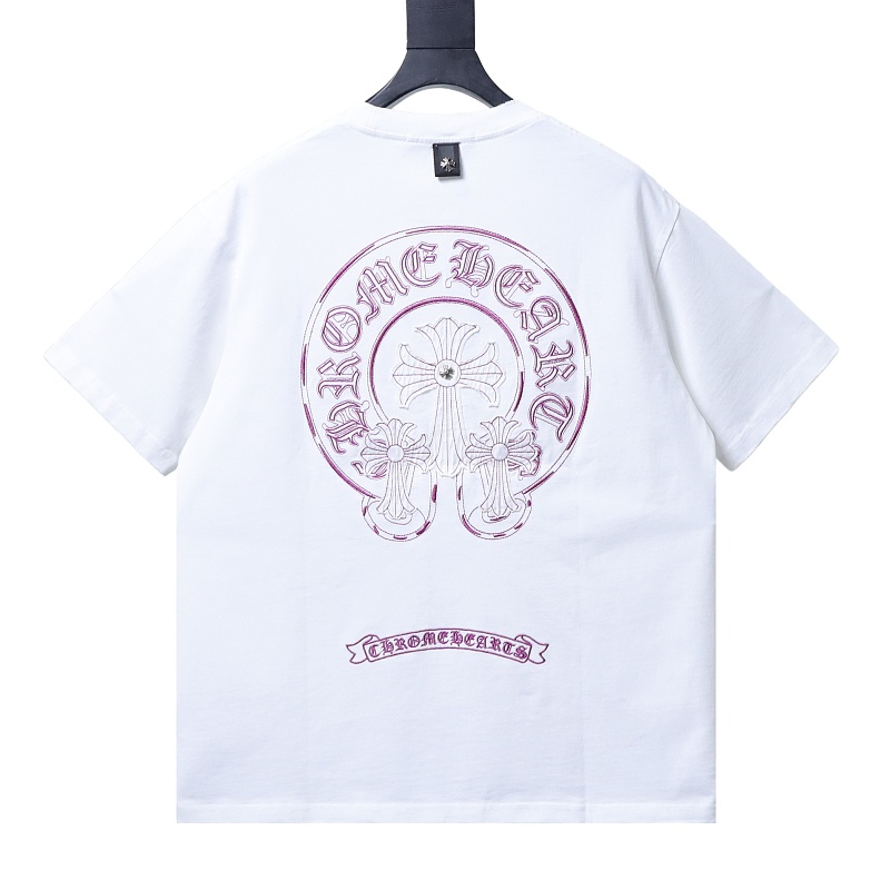 EM Sneakers Chrome Hearts Horseshoe Cross Burnout Appliqué & Embroidery Distressed T-Shirt White
