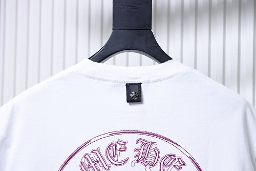 EM Sneakers Chrome Hearts Horseshoe Cross Burnout Appliqué & Embroidery Distressed T-Shirt White